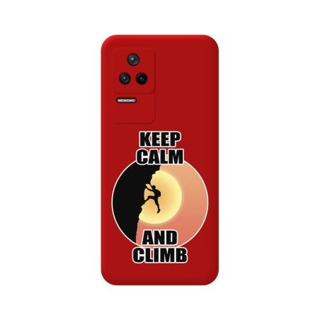 Funda Silicona Líquida Roja para Xiaomi Poco F4 5G diseño Hombre Escalada Dibujos