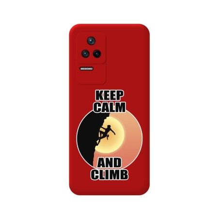 Funda Silicona Líquida Roja para Xiaomi Poco F4 5G diseño Mujer Escalada Dibujos