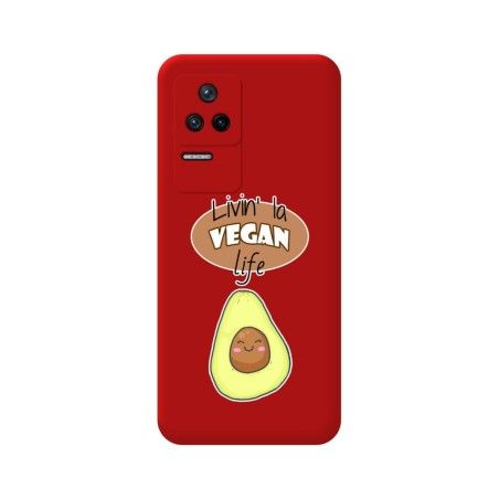Funda Silicona Líquida Roja para Xiaomi Poco F4 5G diseño Vegan Life Dibujos