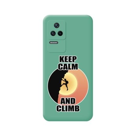 Funda Silicona Líquida Verde para Xiaomi Poco F4 5G diseño Hombre Escalada Dibujos
