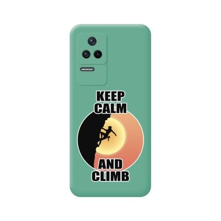 Funda Silicona Líquida Verde para Xiaomi Poco F4 5G diseño Mujer Escalada Dibujos
