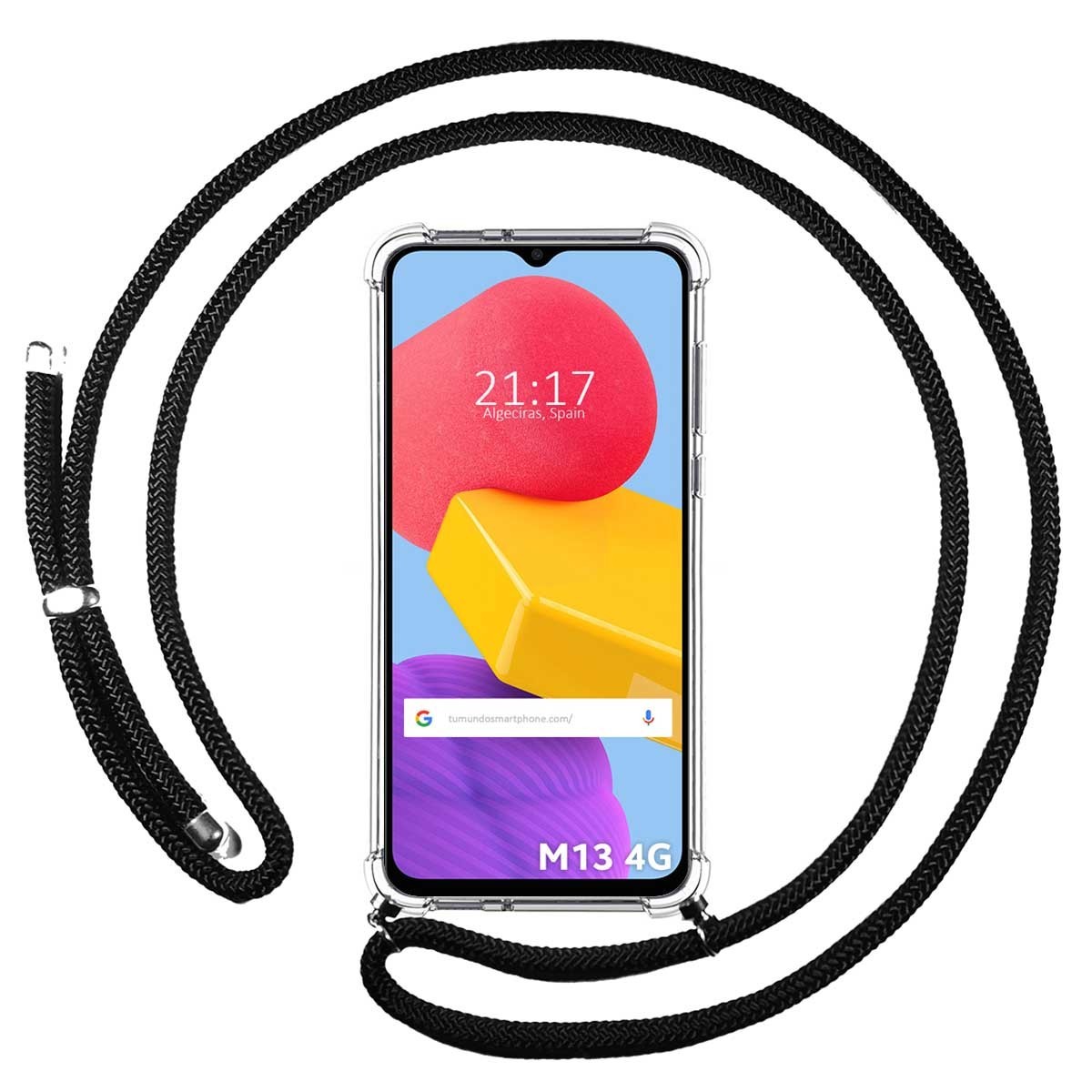 Funda Colgante Transparente para Samsung Galaxy M13 4G con Cordon Negro