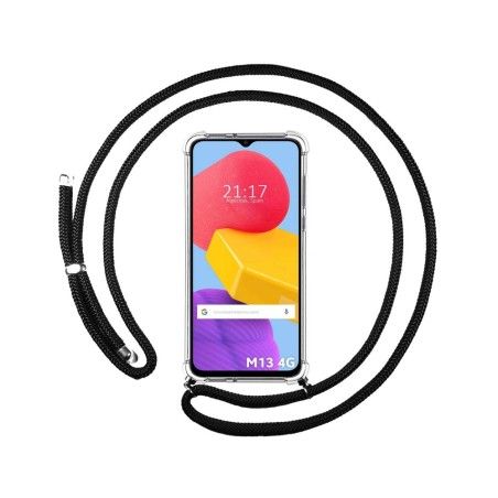 Funda Colgante Transparente para Samsung Galaxy M13 4G con Cordon Negro