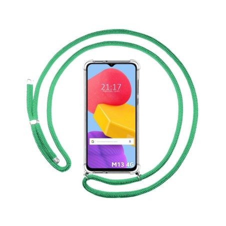 Funda Colgante Transparente para Samsung Galaxy M13 4G con Cordon Verde Agua