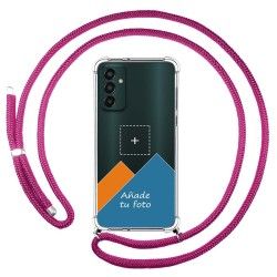 Personaliza tu Funda Colgante Transparente para Samsung Galaxy M13 4G con Cordon Rosa Fucsia Dibujo Personalizada
