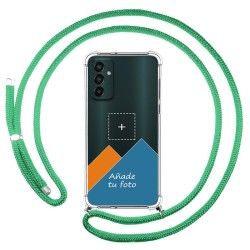 Personaliza tu Funda Colgante Transparente para Samsung Galaxy M13 4G con Cordon Verde Agua Dibujo Personalizada