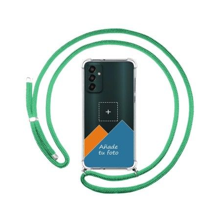 Personaliza tu Funda Colgante Transparente para Samsung Galaxy M13 4G con Cordon Verde Agua Dibujo Personalizada