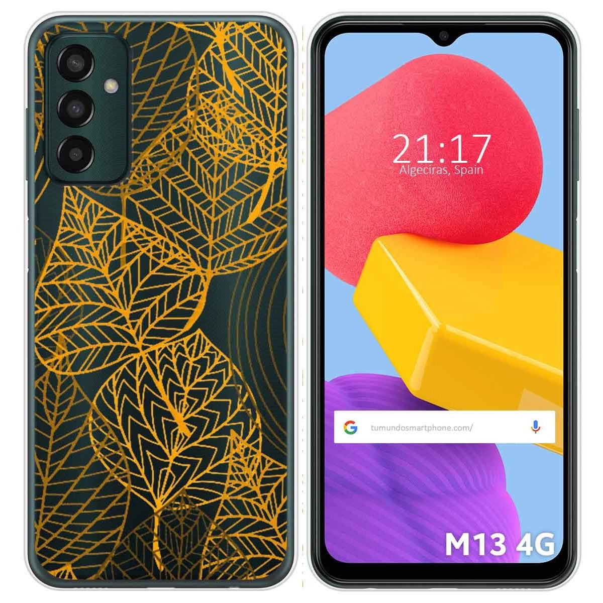 Funda Silicona Transparente para Samsung Galaxy M13 4G diseño Hojas Dibujos
