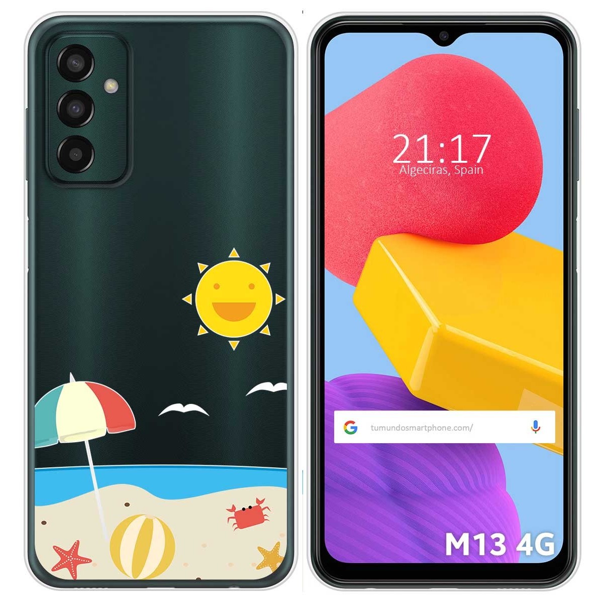 Funda Silicona Transparente para Samsung Galaxy M13 4G diseño Playa Dibujos