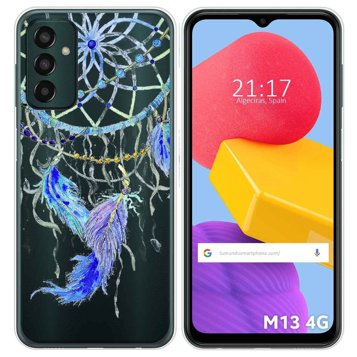Funda Silicona Transparente para Samsung Galaxy M13 4G diseño Plumas Dibujos