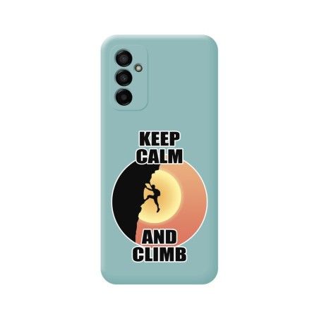 Funda Silicona Líquida Azul para Samsung Galaxy M13 4G diseño Hombre Escalada Dibujos