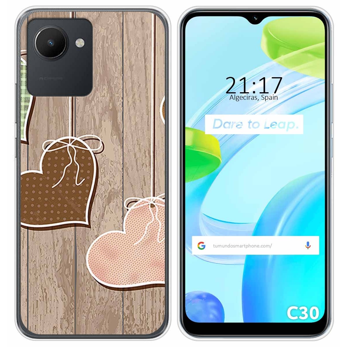 Funda Silicona para Realme C30 diseño Corazones Madera Dibujos