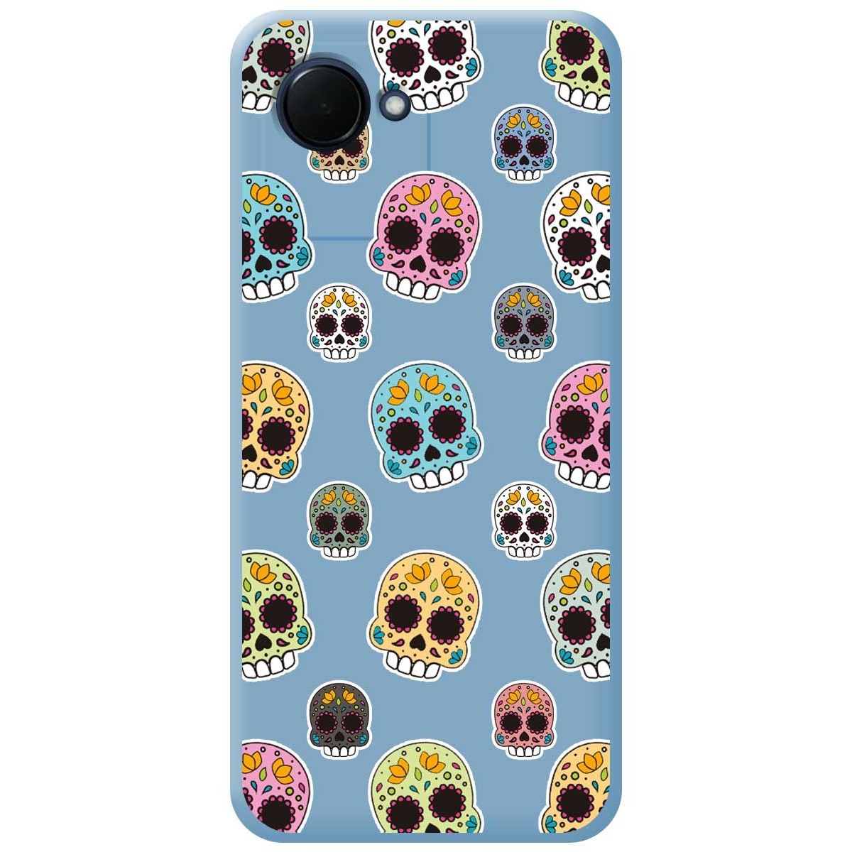 Funda Silicona Líquida Azul para Realme C30 diseño Catrina Dibujos