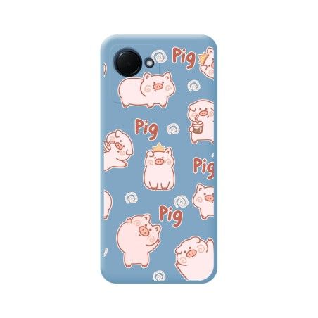 Funda Silicona Líquida Azul para Realme C30 diseño Cerdos Dibujos