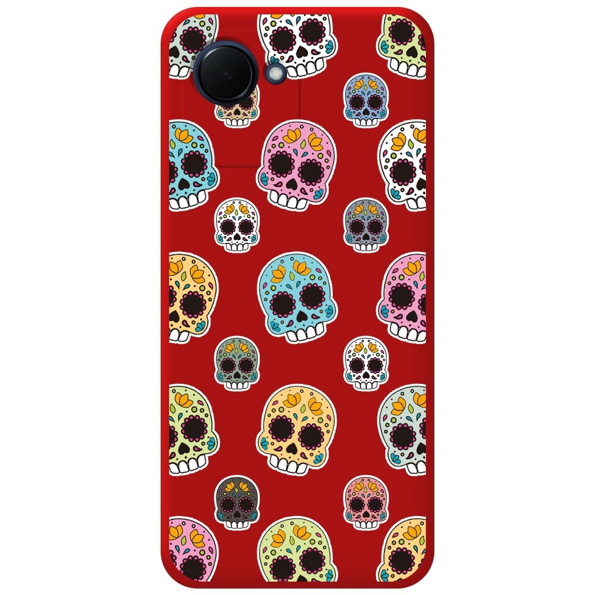 Funda Silicona Líquida Roja para Realme C30 diseño Catrina Dibujos