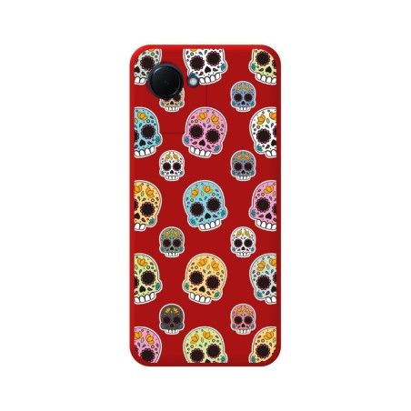 Funda Silicona Líquida Roja para Realme C30 diseño Catrina Dibujos