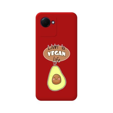 Funda Silicona Líquida Roja para Realme C30 diseño Vegan Life Dibujos