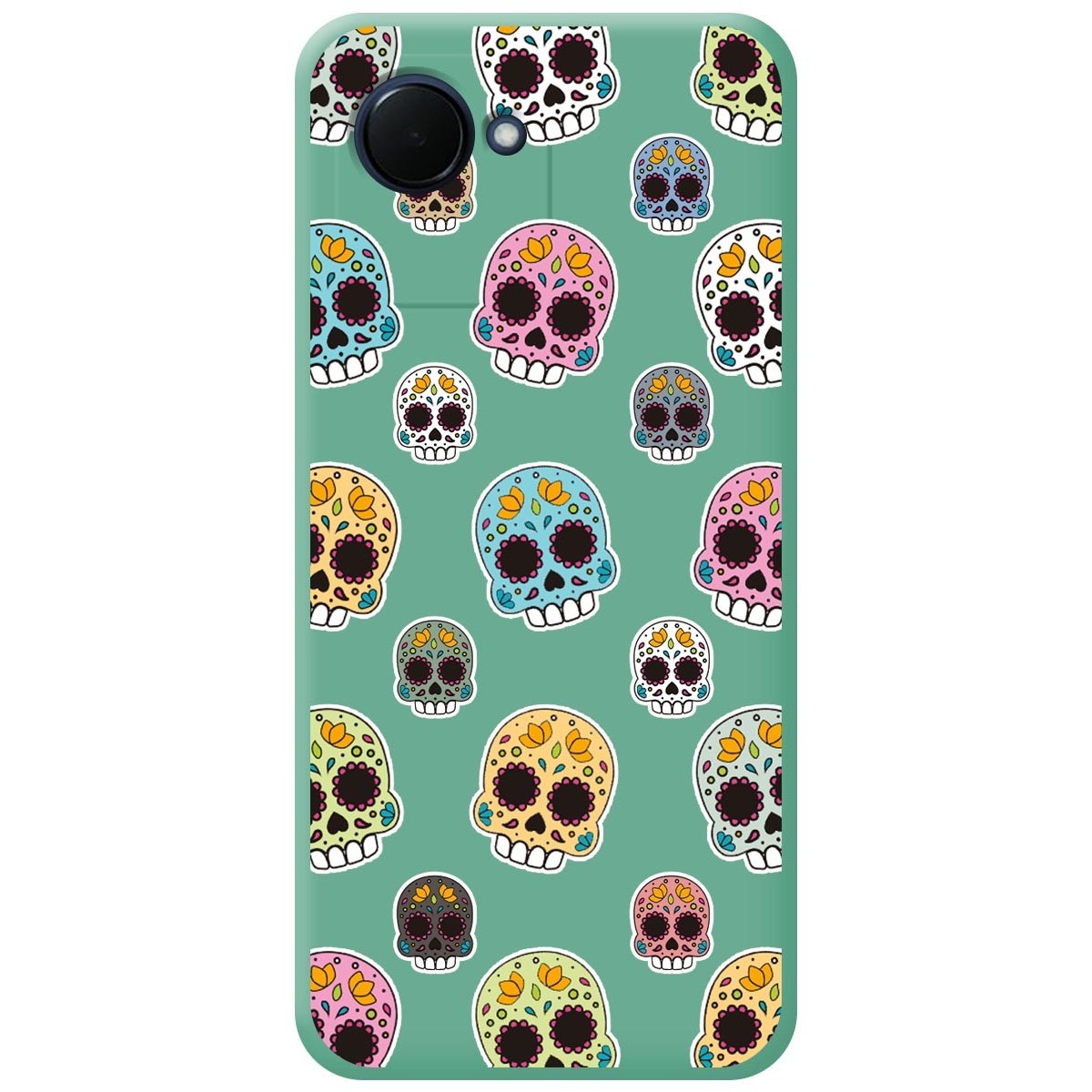 Funda Silicona Líquida Verde para Realme C30 diseño Catrina Dibujos
