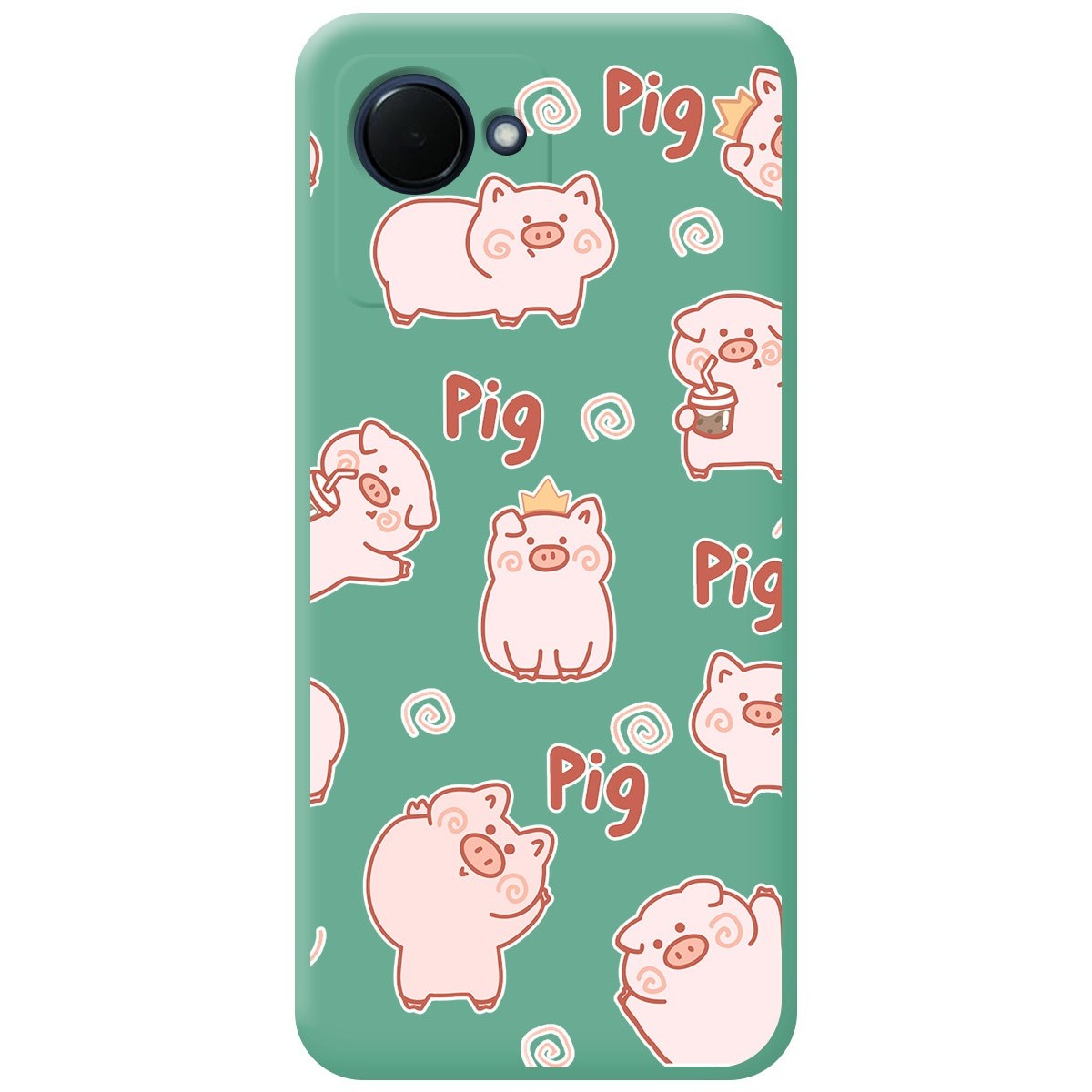 Funda Silicona Líquida Verde para Realme C30 diseño Cerdos Dibujos