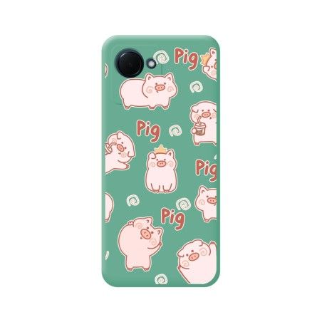 Funda Silicona Líquida Verde para Realme C30 diseño Cerdos Dibujos