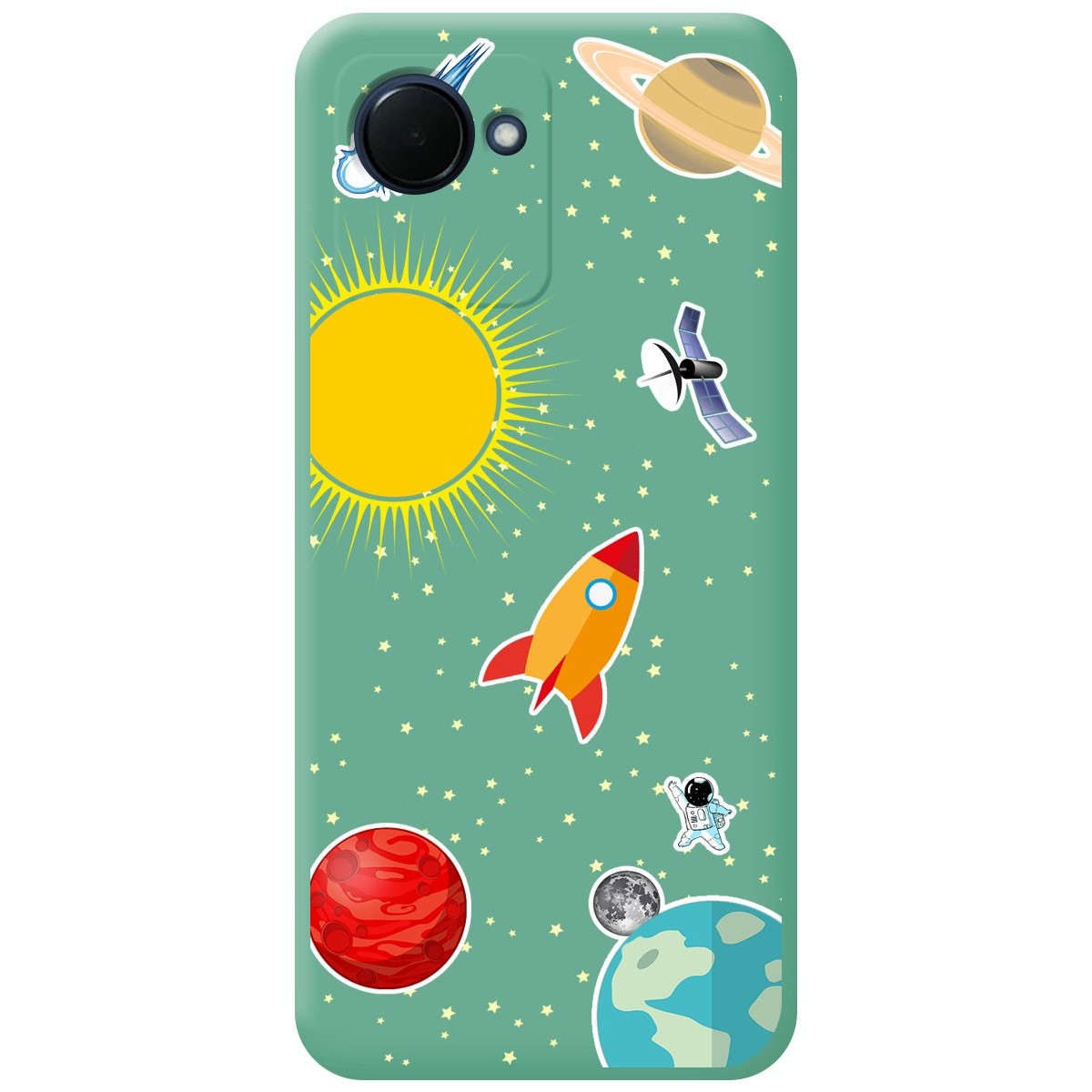 Funda Silicona Líquida Verde para Realme C30 diseño Espacio Dibujos