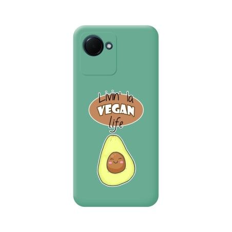 Funda Silicona Líquida Verde para Realme C30 diseño Vegan Life Dibujos