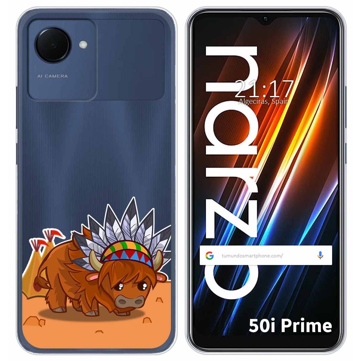 Funda Silicona Transparente para Realme Narzo 50i Prime diseño Bufalo Dibujos