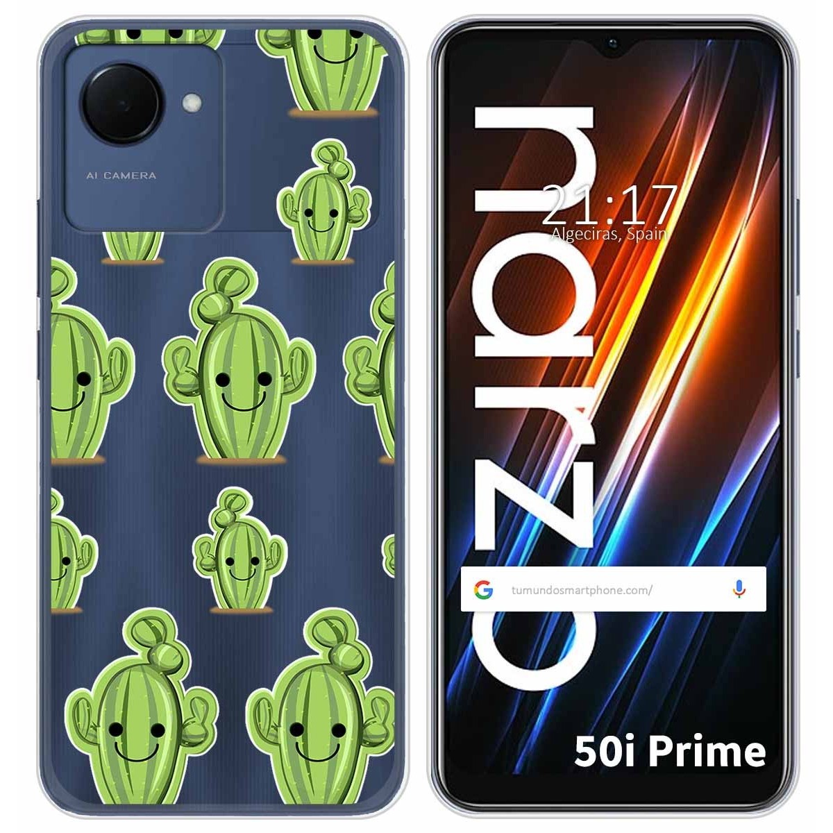 Funda Silicona Transparente para Realme Narzo 50i Prime diseño Cactus Dibujos