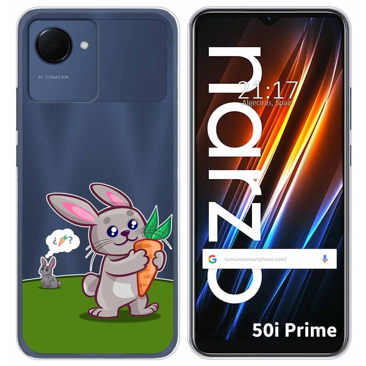 Funda Silicona Transparente para Realme Narzo 50i Prime diseño Conejo Dibujos