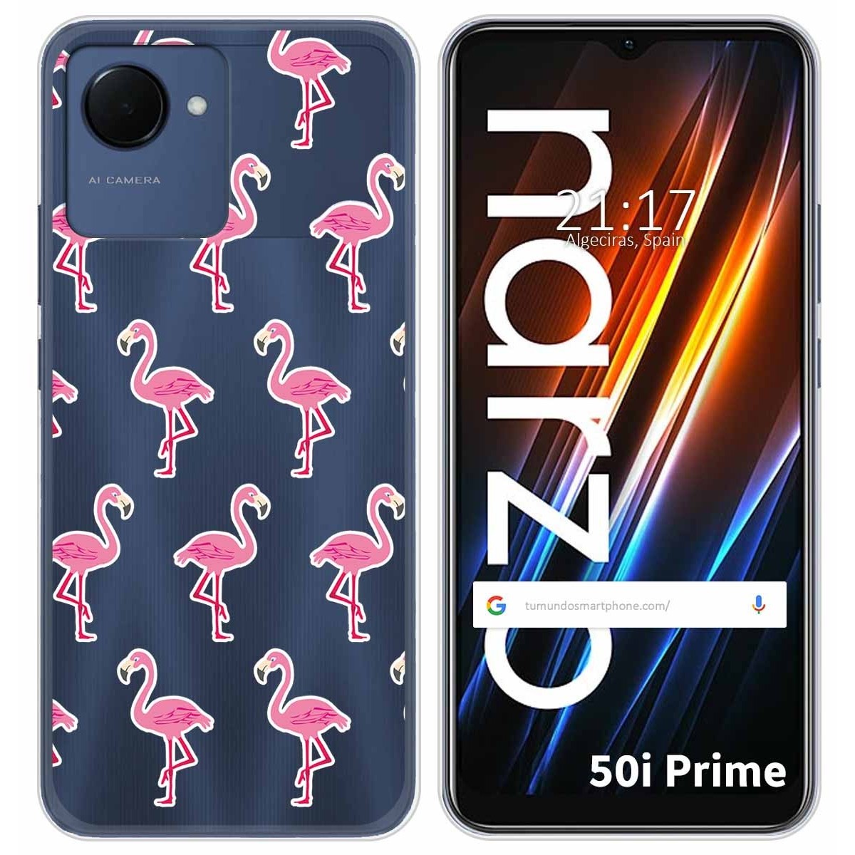 Funda Silicona Transparente para Realme Narzo 50i Prime diseño Flamenco Dibujos