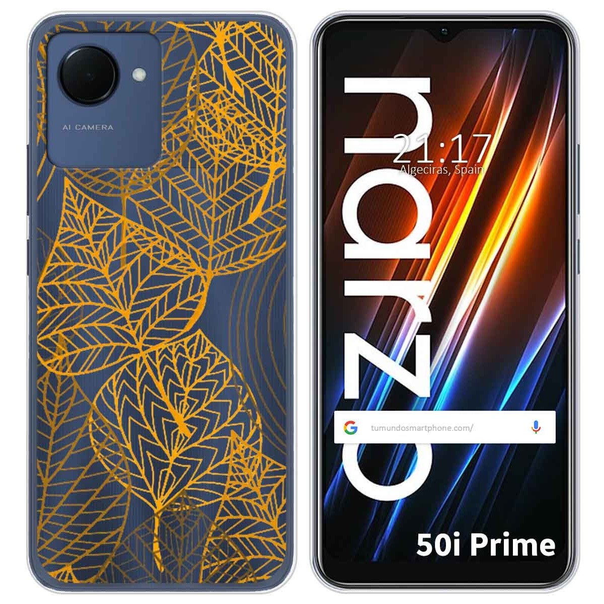 Funda Silicona Transparente para Realme Narzo 50i Prime diseño Hojas Dibujos