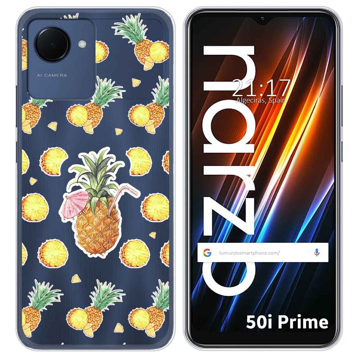 Funda Silicona Transparente para Realme Narzo 50i Prime diseño Piña Dibujos