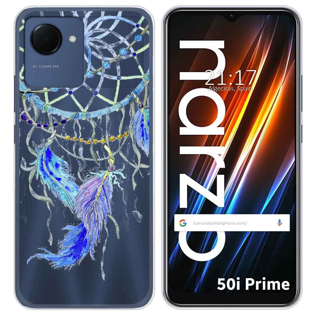 Funda Silicona Transparente para Realme Narzo 50i Prime diseño Plumas Dibujos