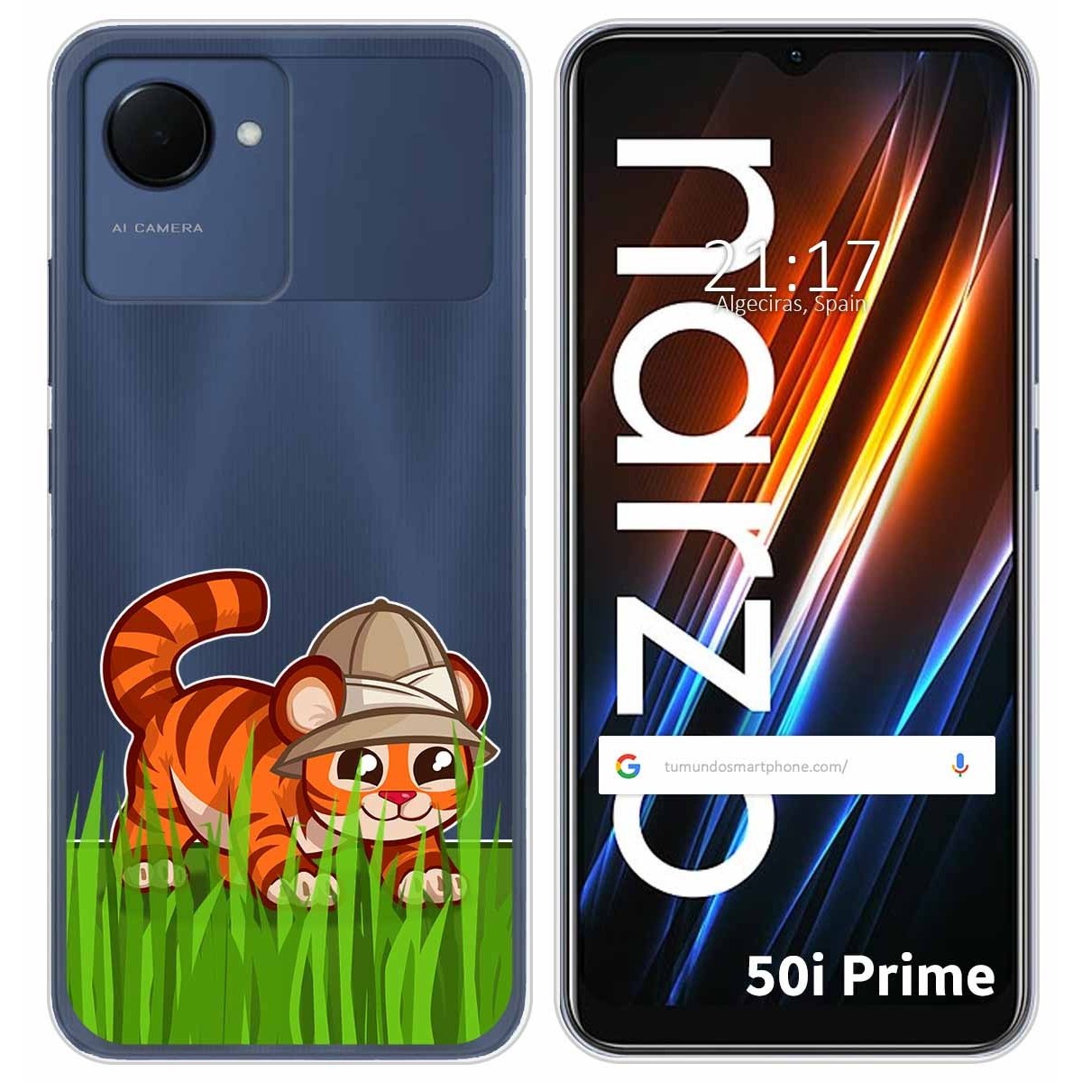 Funda Silicona Transparente para Realme Narzo 50i Prime diseño Tigre Dibujos