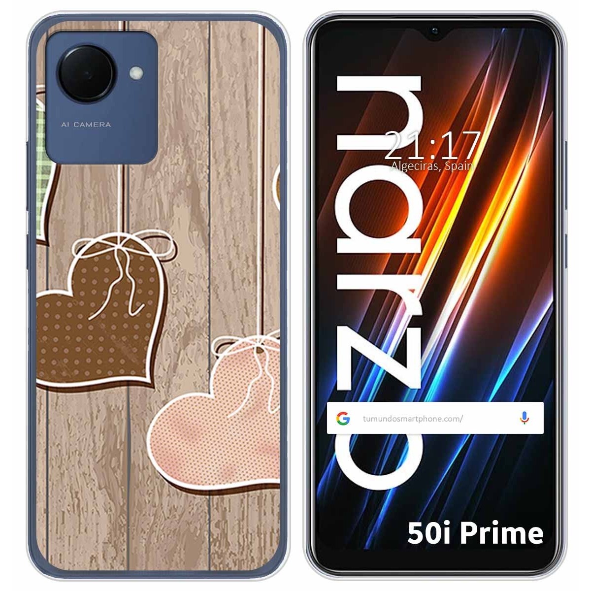 Funda Silicona para Realme Narzo 50i Prime diseño Corazones Madera Dibujos