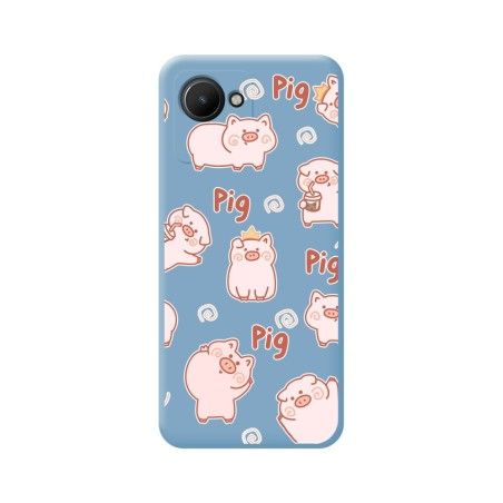 Funda Silicona Líquida Azul para Realme Narzo 50i Prime diseño Cerdos Dibujos