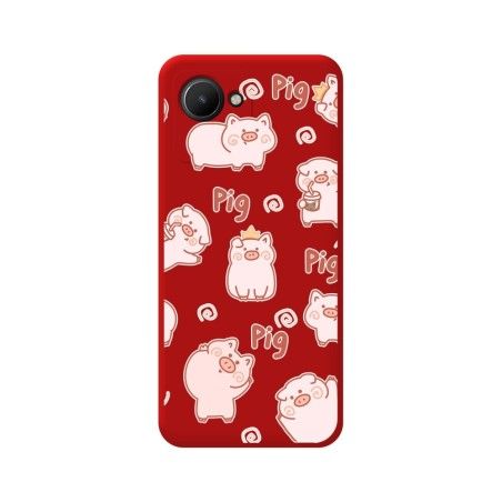 Funda Silicona Líquida Roja para Realme Narzo 50i Prime diseño Cerdos Dibujos