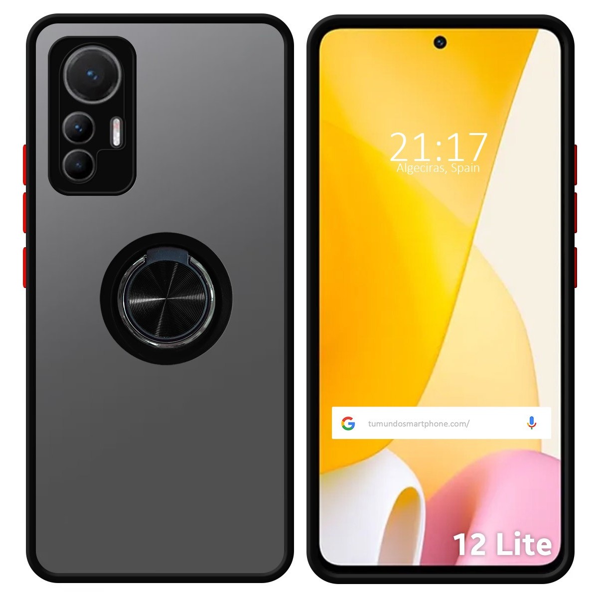 Funda Mate con Borde Negro y Anillo Giratorio 360 para Xiaomi 12 Lite 5G