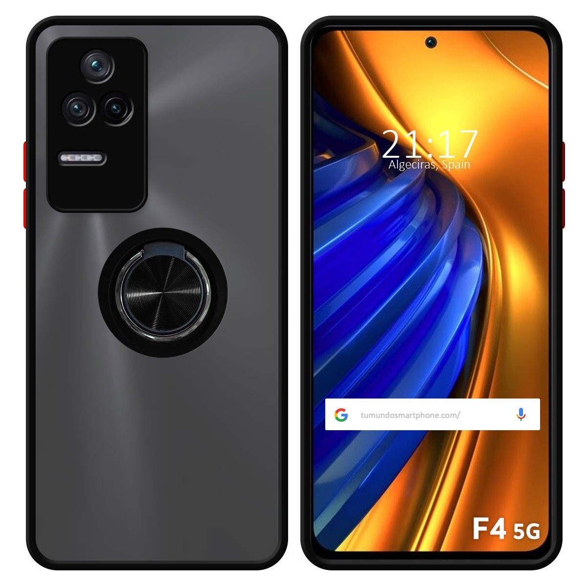 Funda Mate con Borde Negro y Anillo Giratorio 360 para Xiaomi POCO F4 5G