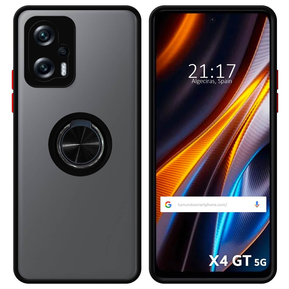 Funda Mate con Borde Negro y Anillo Giratorio 360 para Xiaomi POCO X4 GT 5G