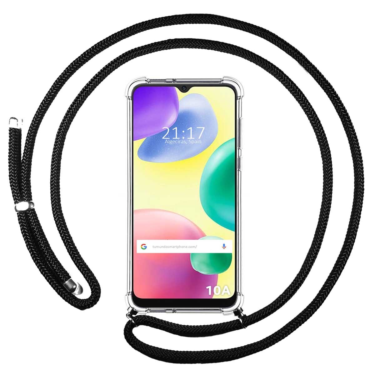 Funda Colgante Transparente compatible con Xiaomi Redmi 10A con Cordon Negro