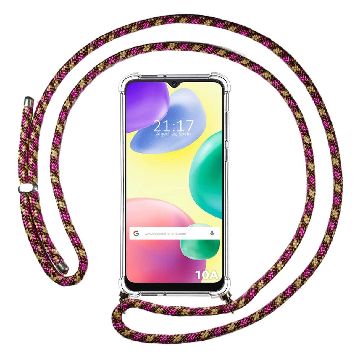 Funda Colgante Transparente compatible con Xiaomi Redmi 10A con Cordon Rosa / Dorado