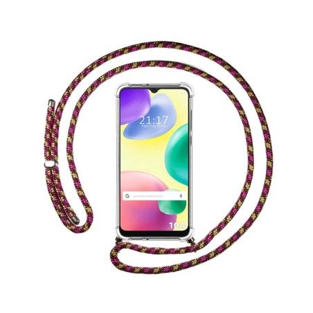 Funda Colgante Transparente compatible con Xiaomi Redmi 10A con Cordon Rosa / Dorado