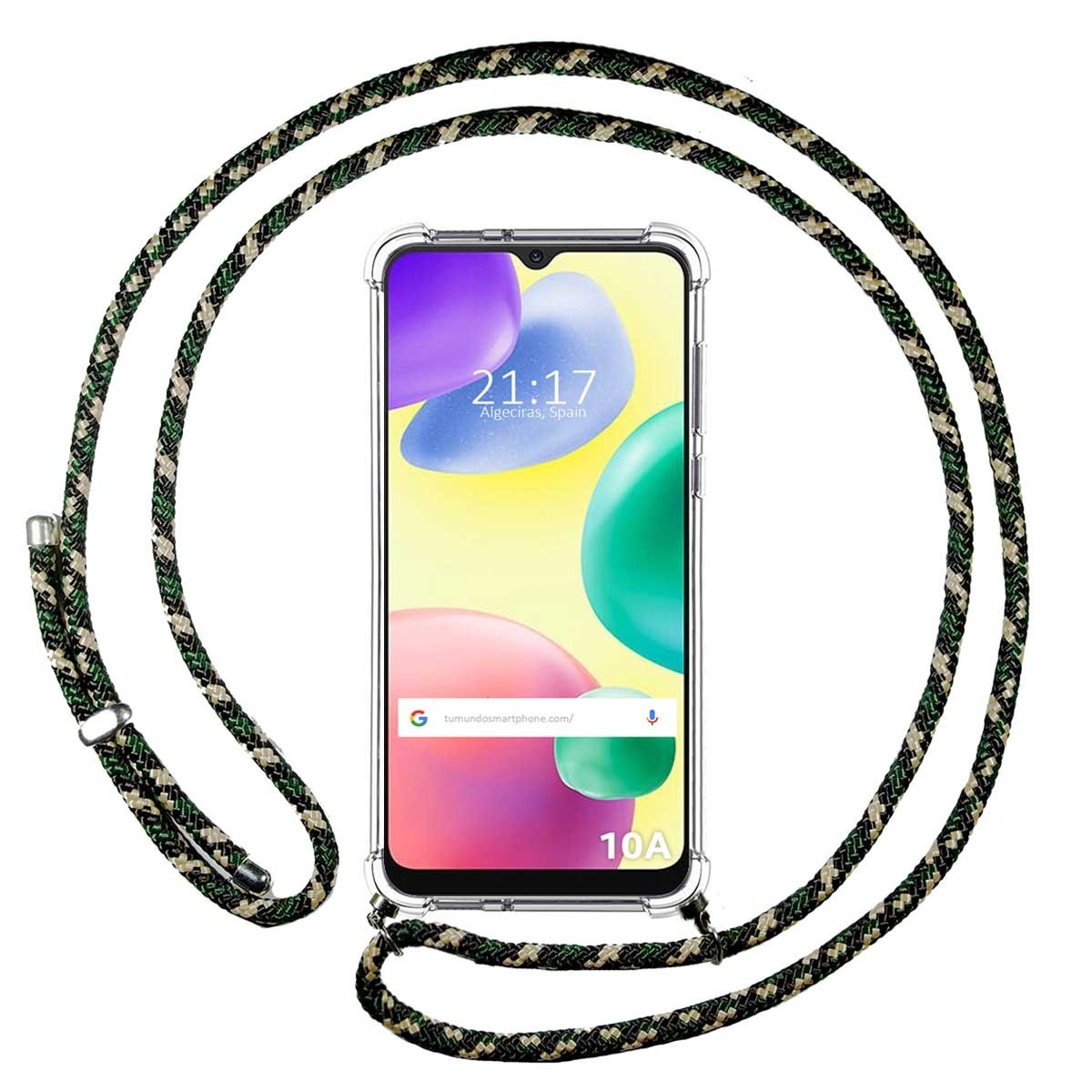 Funda Colgante Transparente compatible con Xiaomi Redmi 10A con Cordon Verde / Dorado