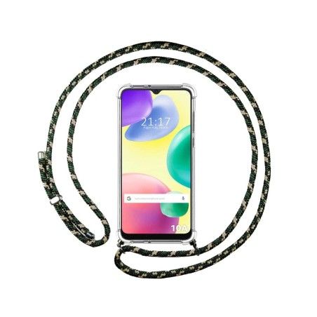 Funda Colgante Transparente compatible con Xiaomi Redmi 10A con Cordon Verde / Dorado