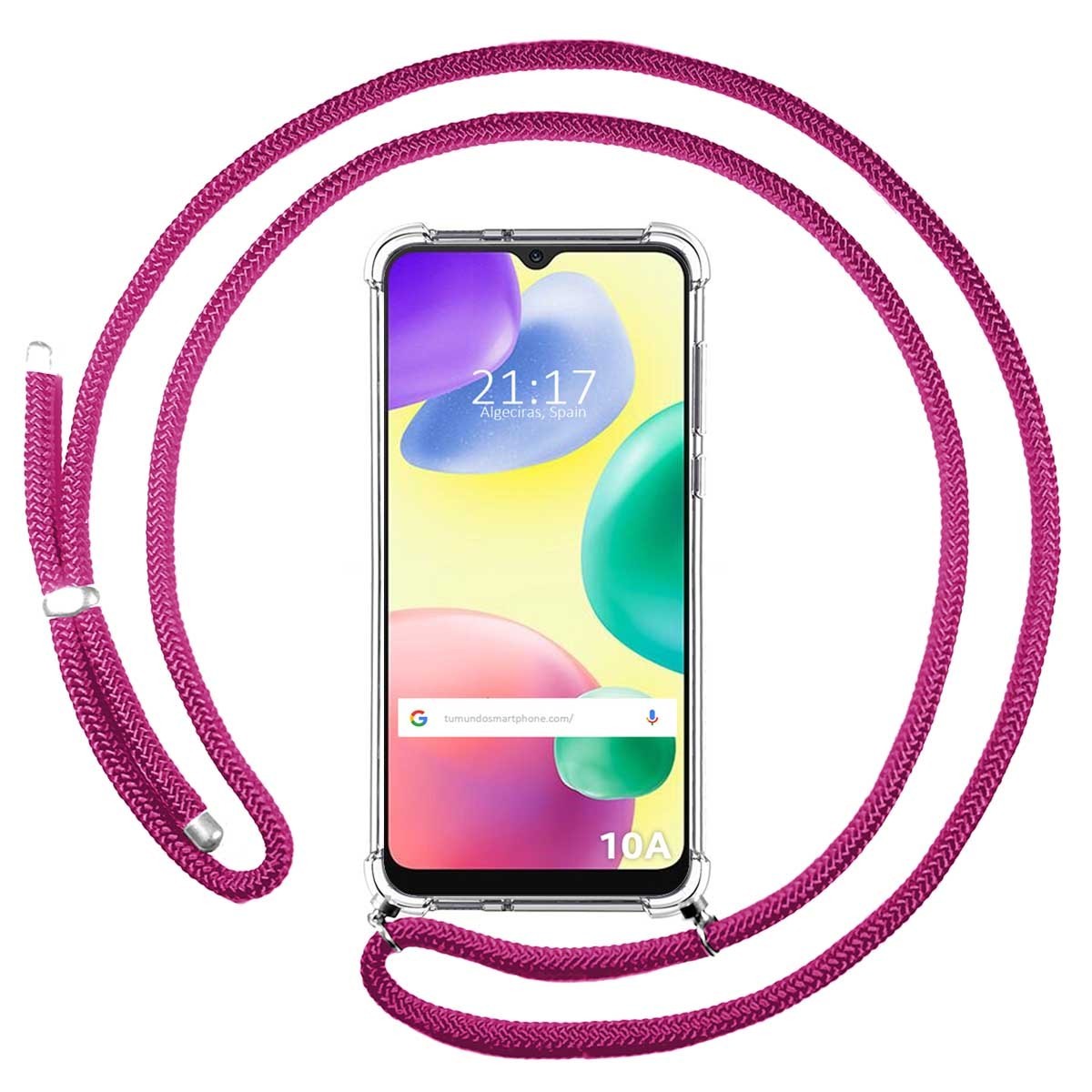 Funda Colgante Transparente compatible con Xiaomi Redmi 10A con Cordon Rosa Fucsia