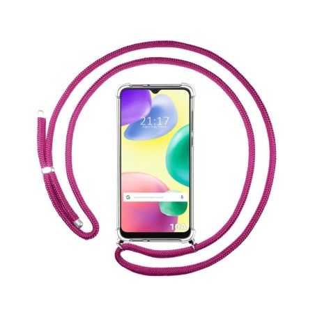 Funda Colgante Transparente compatible con Xiaomi Redmi 10A con Cordon Rosa Fucsia