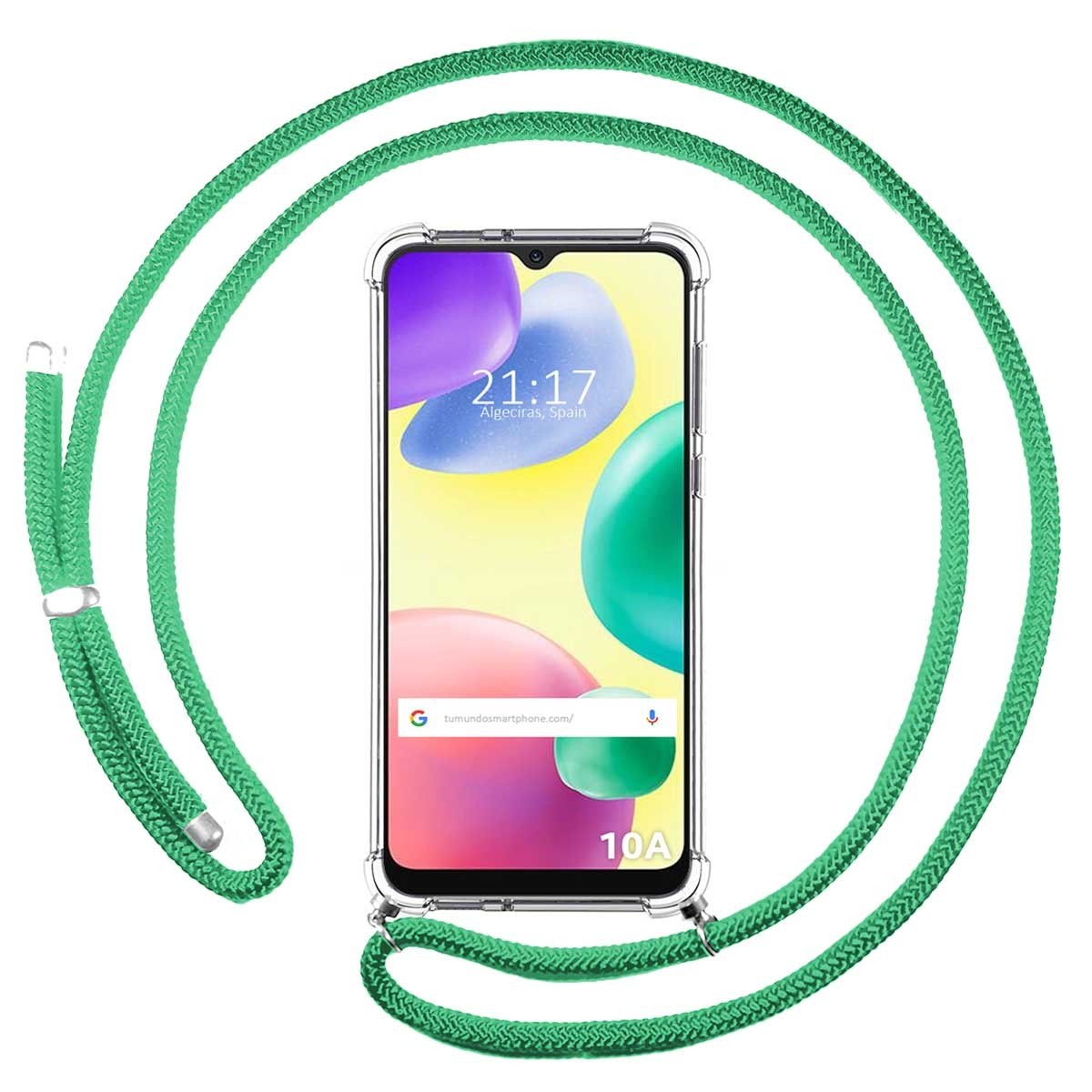 Funda Colgante Transparente compatible con Xiaomi Redmi 10A con Cordon Verde Agua