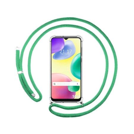 Funda Colgante Transparente compatible con Xiaomi Redmi 10A con Cordon Verde Agua