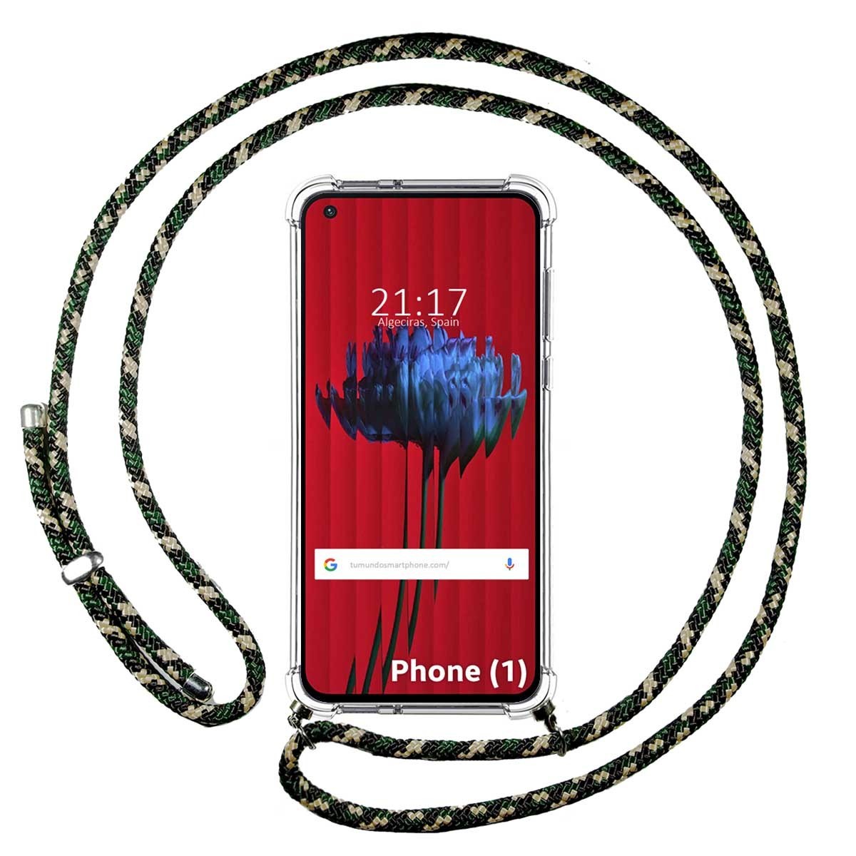 Funda Colgante Transparente para Nothing Phone 1 con Cordon Verde / Dorado